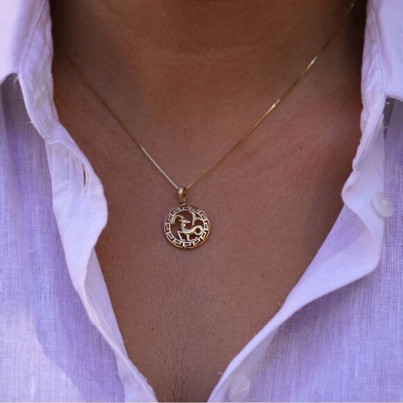 14K Solid Gold Round Capricorn Zodiac Sign Charm | Elegant Astrology Pendant | - Picture 5 of 13